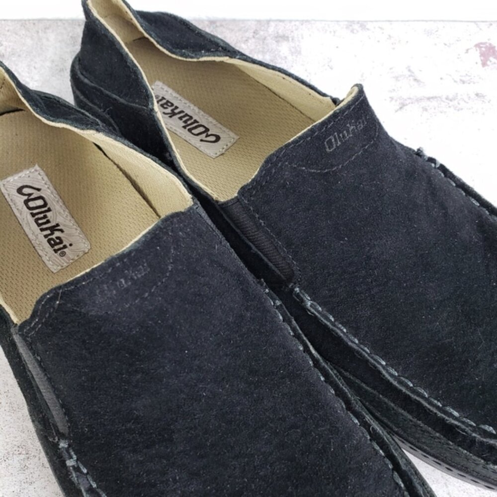 OluKai Puhalu Black Suede Leather Slip On Casual Shoes Men's size 9M EU 42 - Picture 11 of 12